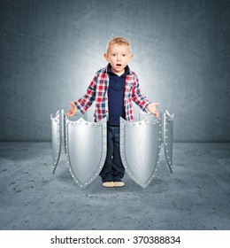 Kid Portrait And 3d Shield Concept