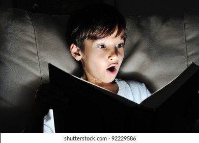 Kid Reading Book, Light In Darkness