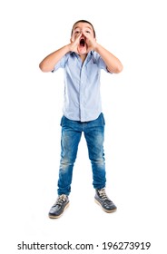 Kid Screaming Over White Background 