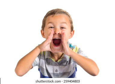 Kid Shouting Over White Background