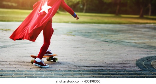Kid Skateboard Superhero Youth Playful Concept