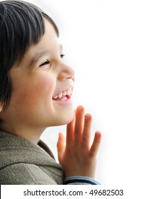 Kid Smiling And Looking Trough Window