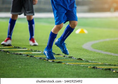 Kid Soccer Player Jogging Jump Between Stock Photo 1441925492 ...