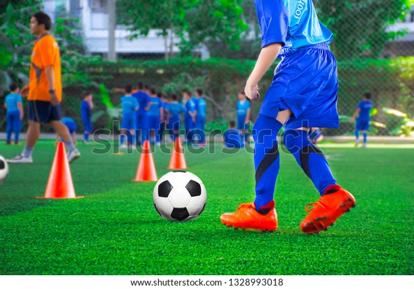 Kid Soccer Practice Drills Cones Soccer Stock Photo Edit Now