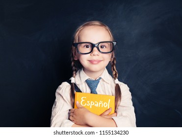 Kid Student Learning Spanish At The Classroom In Spanish Language School. Learn Spanish And Be Happy