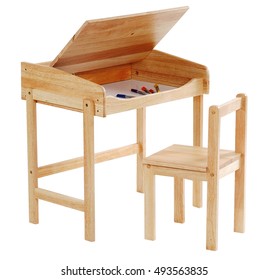 Kid Study Desk And Chair Isolated With Clipping Path.
