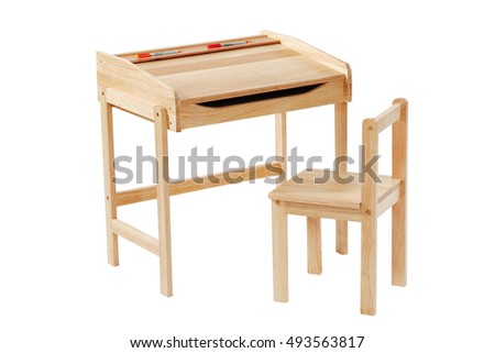 Kid study desk and chair isolated with clipping path.
