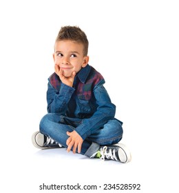 Kid Thinking Over White Background