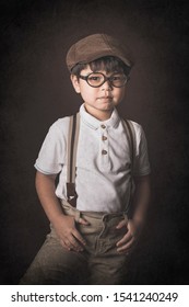 Kid In Vintage Clothes With Suspender Fine Art Portrait