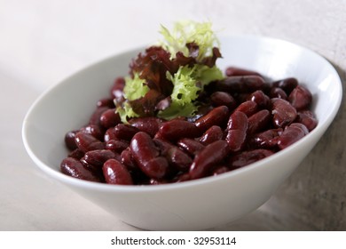 Kidney Beans With Green Salad, Ready To Serve.  Soft Focus, Shallow Depth Of Field.