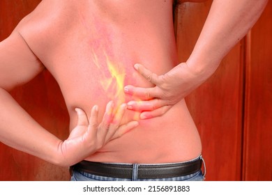 Kidneys pain. Man holding his back. Kidney Disease, Medical concept.