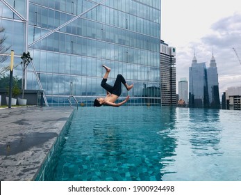 Kids Backflip Jump To The Rooftop Pool Background Klcc 12.11.2020 Dorsett Residence Kuala Lumpur