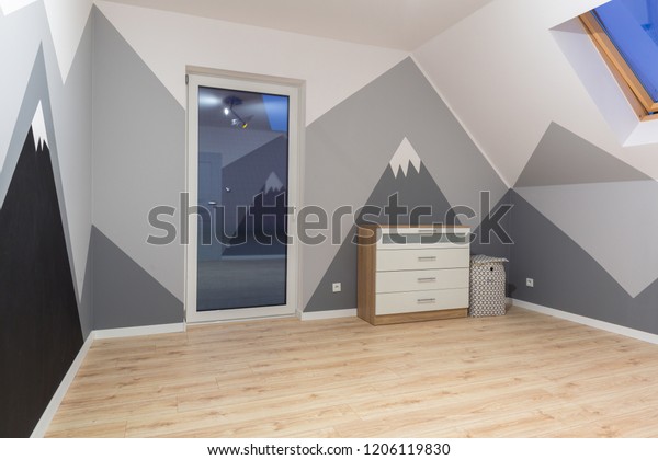 Kids Bedroom Mountains Chalkboard Paint New Stock Photo