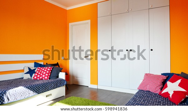 Kids Bedroom Orange Blue Colors Two Stock Photo Edit Now 598941836