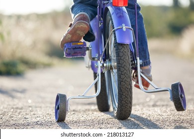 Kids Bike With Training Wheels Closeup