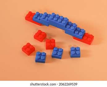 Kids Block Cube Bridge Building, Red And Blue Color With Nude Background