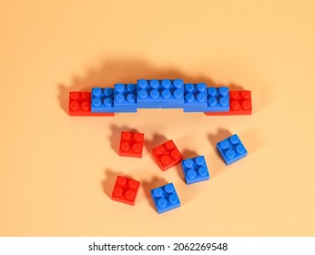 Kids Block Cube Bridge Building, Red And Blue Color With Nude Background