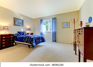 Kids Boys Bedroom With Blue Bedding