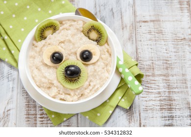 Kids Breakfast Oatmeal Porridge With Fruits And Nuts