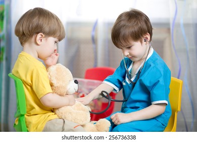 Kids Brothers Play Doctor Plush Toy Stock Photo (Edit Now) 252179818