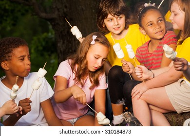 Kids with campfire treat during camping