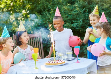 Kids Celebrate Together Childrens Birthday Party With Fireworks