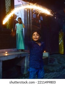 Kids Celebrating Festival Lights Diwali Diya Stock Photo 2211499803 ...