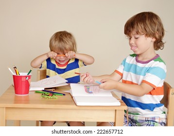 Kids, Children Engaged In Art And Craft With Pencils And Paper, Being Silly And Making Faces