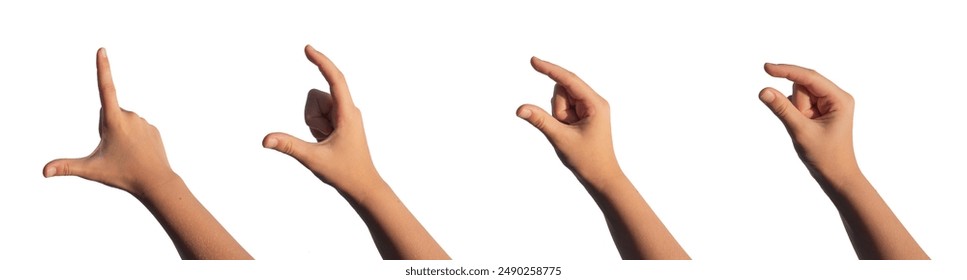 Kids childs hand gestures showing size from big to small. Holding something invisible, isolated on white. Grabbing, seizing set. - Powered by Shutterstock