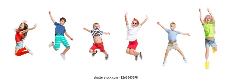 The Kids Dance School, Ballet, Hiphop, Street, Funky And Modern Dancers On White Studio Background. Girls And Boys Is Showing Aerobic And Dance Element. Teen In Hip Hop Style. Collage