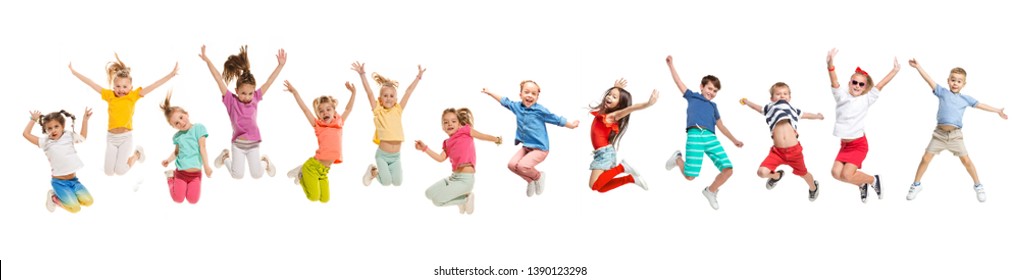 The Kids Dance School, Ballet, Hiphop, Street, Funky And Modern Dancers On White Studio Background. Girl Is Showing Aerobic And Dance Element. Teen In Hip Hop Style. Collage