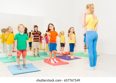 Gymnastic Coach Teaching Kids Stretching Hands Stock Photo (Edit Now ...