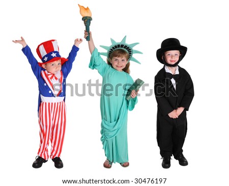 Kids dressed up like American characters