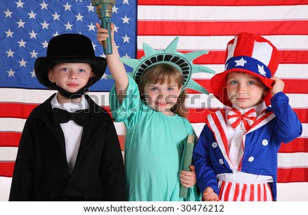 Kids dressed up in patriotic costumes