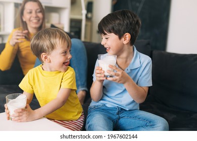 Kids Drinking Milk At Home