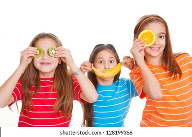 Kids Eating Healthy Fresh Fruit Diet Concept