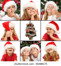 Kids Expressions At Christmas Time - A Collage Of Wonder, Laughter Mystery And Fun