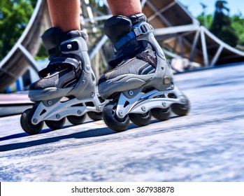 Kids Feet Wearing Roller Skate Skatepark Stock Photo 367938878 ...