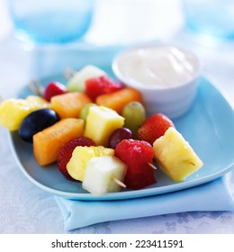 Kids Food - Fruit Kabob Skewers With Yogurt Dip