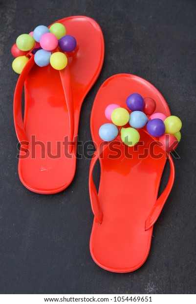 Girls Red Flip Flops Stock Photo (Edit Now) 1054469651