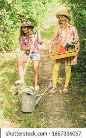 Kids Girls With Tools For Gardening. Gardening Basics. Gardening Teaching Life Cycle Process. Summer At Countryside. Gardens Great Place Cultivate Meaningful And Fun Learning Experience For Children.