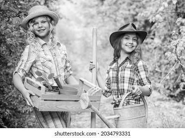 Kids Girls With Tools For Gardening. Gardens Great Place Cultivate Meaningful And Fun Learning Experience For Children. Gardening Basics. Gardening Teaching Life Cycle Process. Summer At Countryside