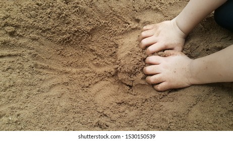 Kids Hand Play Digging Dirt Sand 