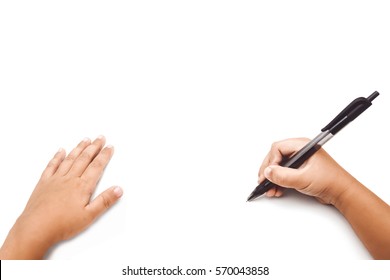 Kid's Hand Writing On Blank White Background