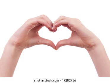 Kids Hands In Shape Of Heart Over White Background