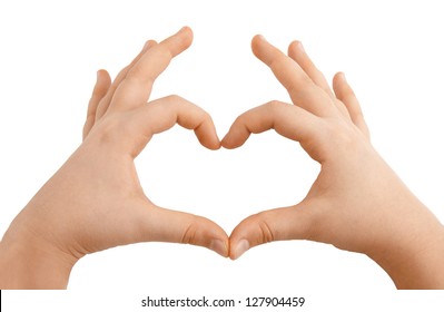 Kids Hands Showing Heart Shape Isolated On White	