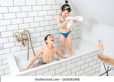 teens having fun in shower