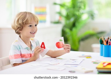 Kids learn to read. Colorful abc phonics flash cards for kindergarten and preschool children. Remote learning and homeschooling for young kid. Child reading sounds and letters. English lesson. - Shutterstock ID 2012392346