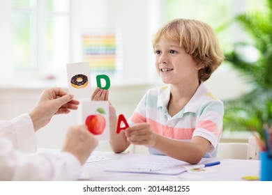 Kids learn to read. Colorful abc phonics flash cards for kindergarten and preschool children. Remote learning and homeschooling for young kid. Child reading sounds and letters. English lesson. - Shutterstock ID 2014481255