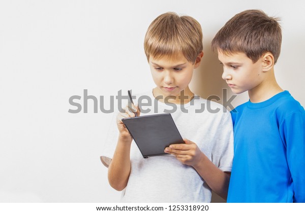 Kids Learning Draw Graphic Tablet Stylus Stock Photo Edit Now 1253318920